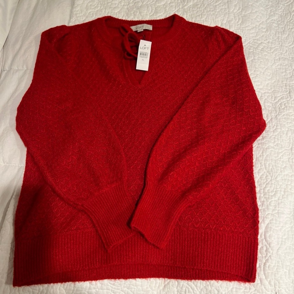 LOFT Vibrant Red Crew Neck Sweater